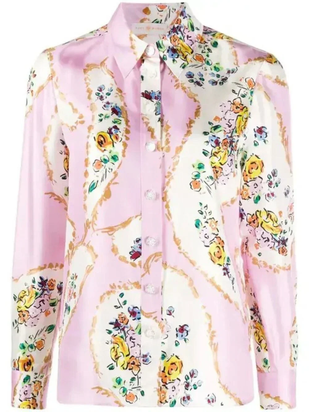 NWT Tory Burch Silk Printed Blouse in Pink Porcelain Floral Button Down Shirt 6